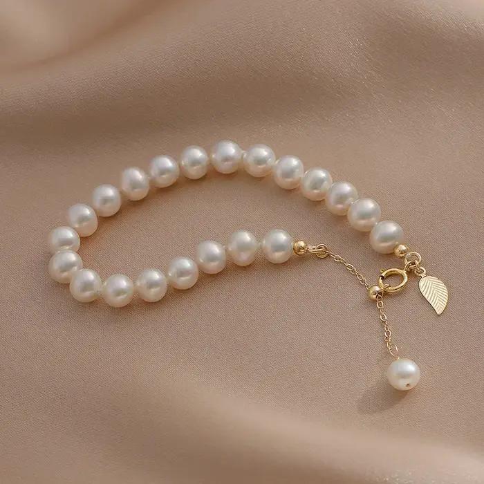 Bracelets en perles d'eau douce semi-rondes élégants avec placage or jaune clair pour femmes et filles occasions spéciales tracker de fitness