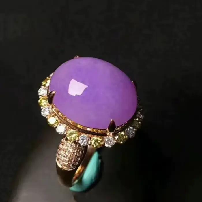 Bague en argent incrustée de calcédoine violette classique pour femmes occasions spéciales soirée festive elegance