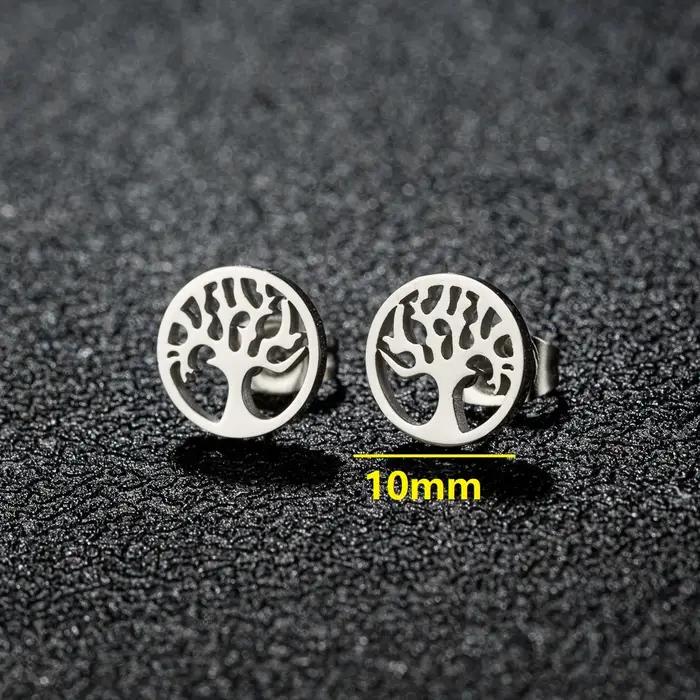 Boucle d'oreille arbre de vie pour femme, piercing d'oreille en acier inoxydable, clou de cuir cheve