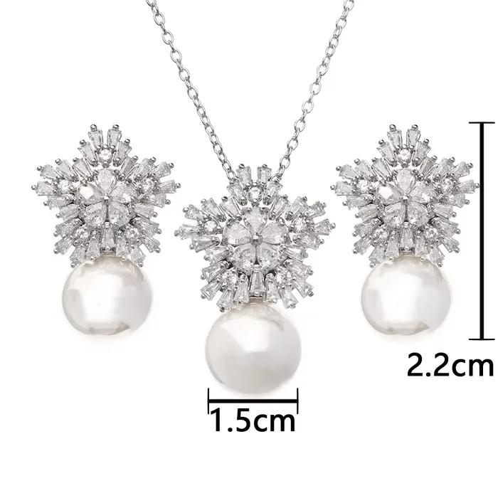Boucles d'oreilles en zircon avec perle simulée ensemble de bijoux classique pour femmes élégantes occasions de dîner de gala