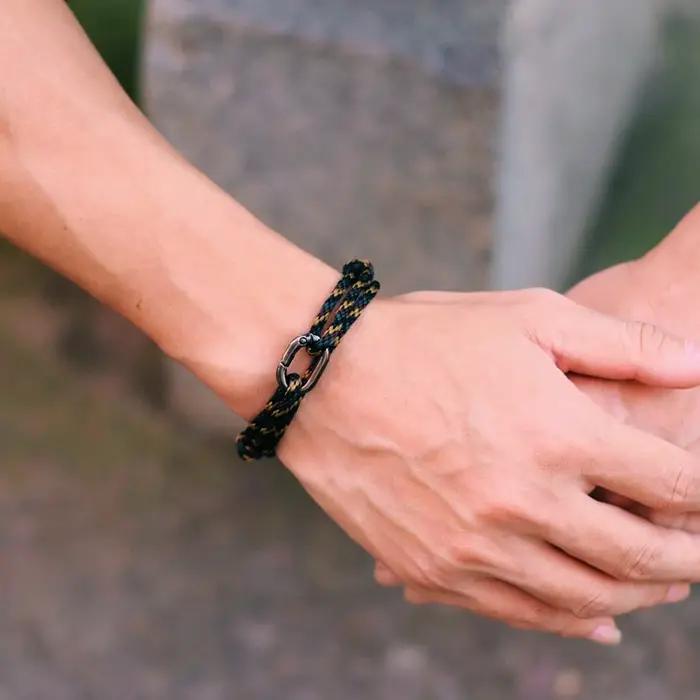 Nouveau Bracelet en corde hommes réglable Double couche à la main boucle coulissante macramé Braslet surf bijoux Pulseira Corda Masculina