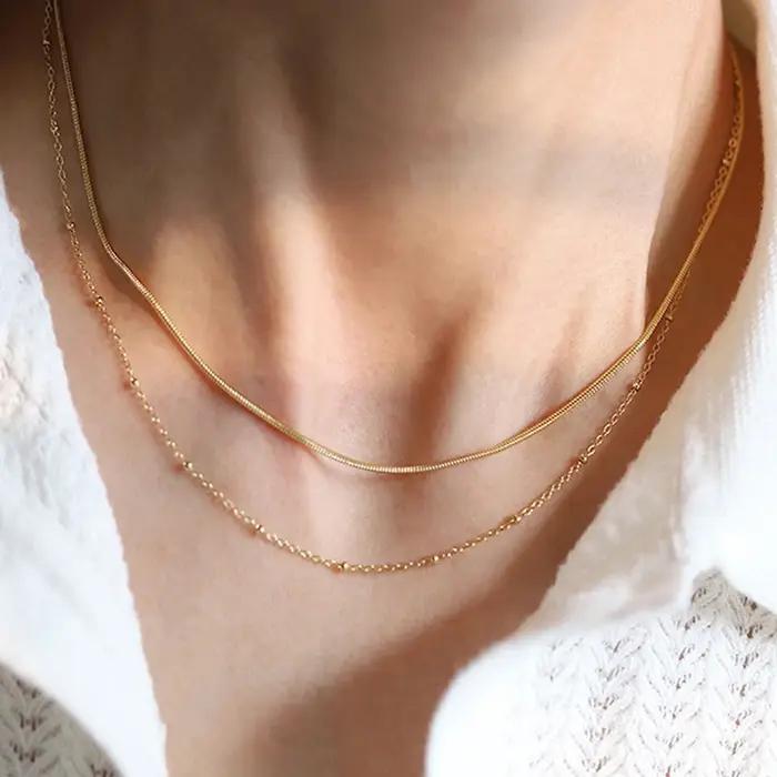 Nouveau 2025 acier inoxydable Double couche empilable chaîne collier femmes femme tour de cou bijoux