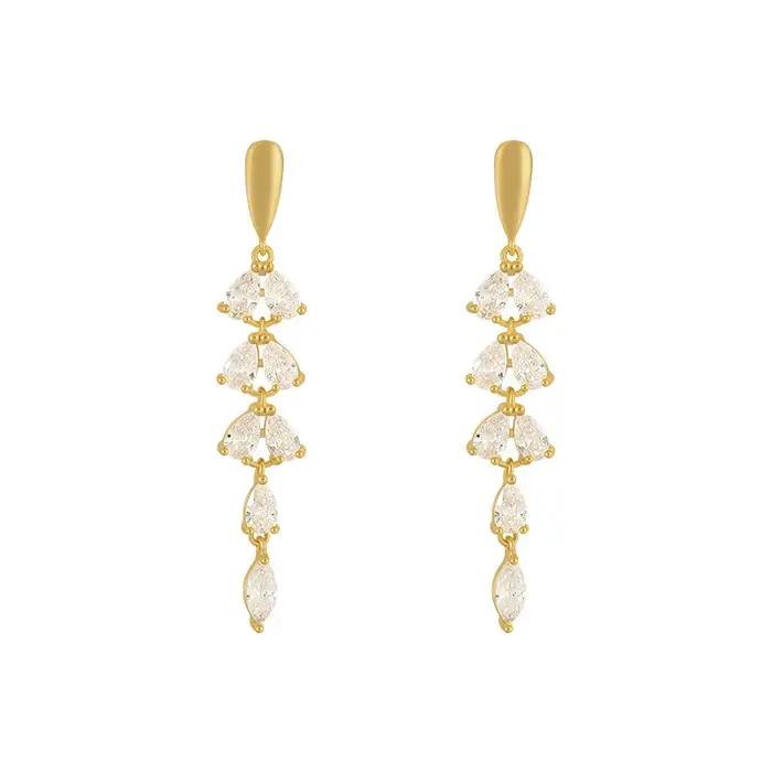 Boucles d'oreilles dorées brillantes en Zircon en forme de feuille pour femmes