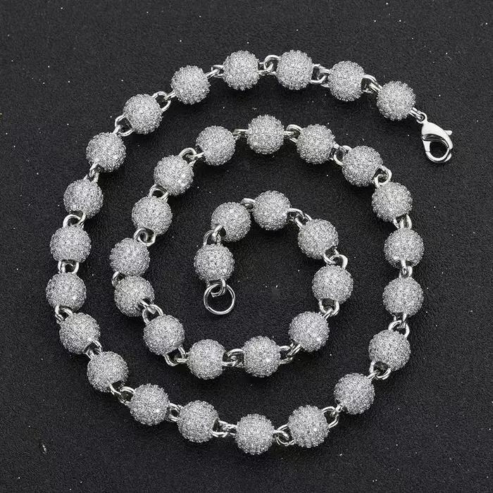 Bijoux 8mm collier de perles rondes micro incrusté zircon plein de diamant personnalité tendance hip hop