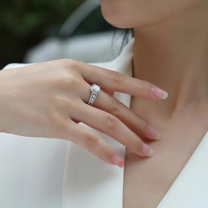Bague de fiançailles JIUZUAN en argent sterling 925 sertie de moissanite claire design vintage pour femmes occasions spéciales