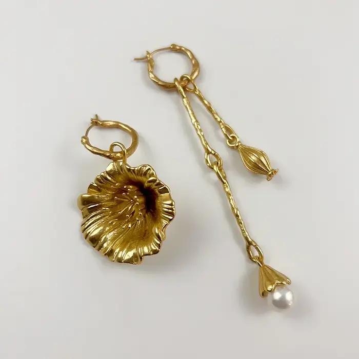 Boucles d'oreilles rétro asymétriques en forme de fleur de coquelicot pour femmes