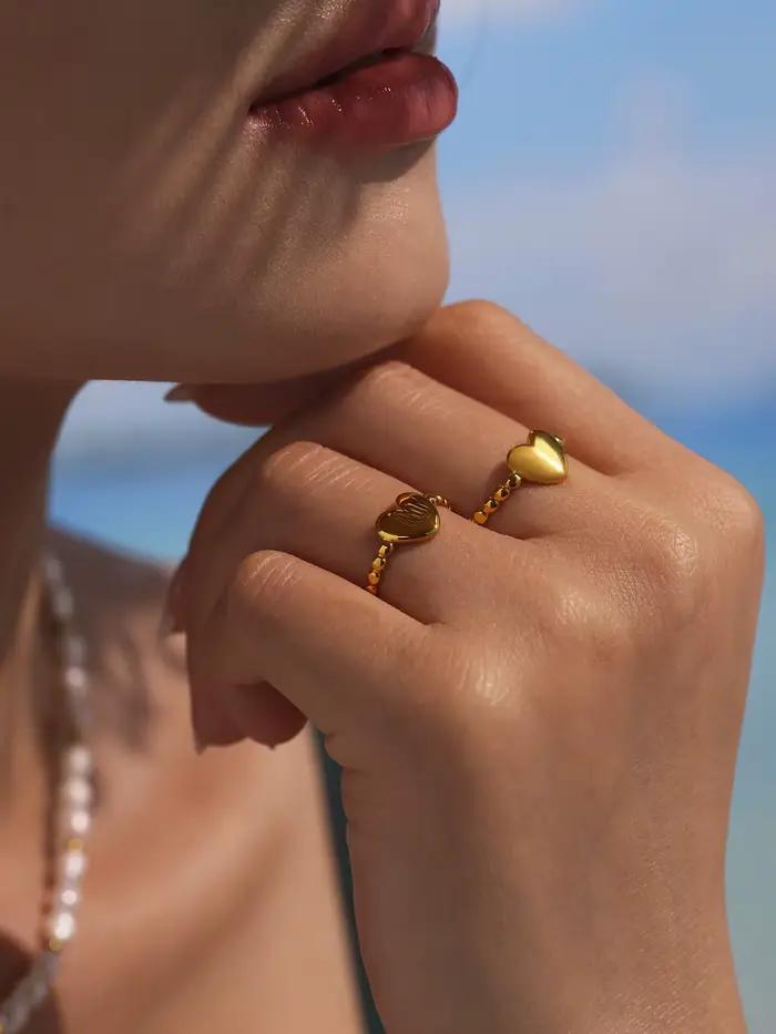 Bague de cocktail Marka en acier inoxydable plaqué or 18 carats pour femmes styles hip-hop rock et occasions spéciales
