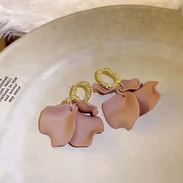 Boucles d'oreilles pendantes en forme de fleur colorée pour femmes, style rétro, couleur unie, bijou
