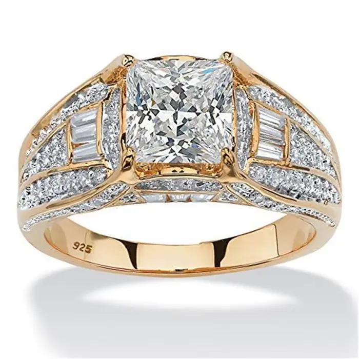 Bague de fiançailles romantique plaquée or avec zircone pour femme occasions spéciales et banquets