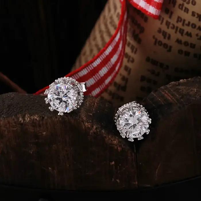 Boucles d'oreilles en argent sterling 925 véritable avec zircon