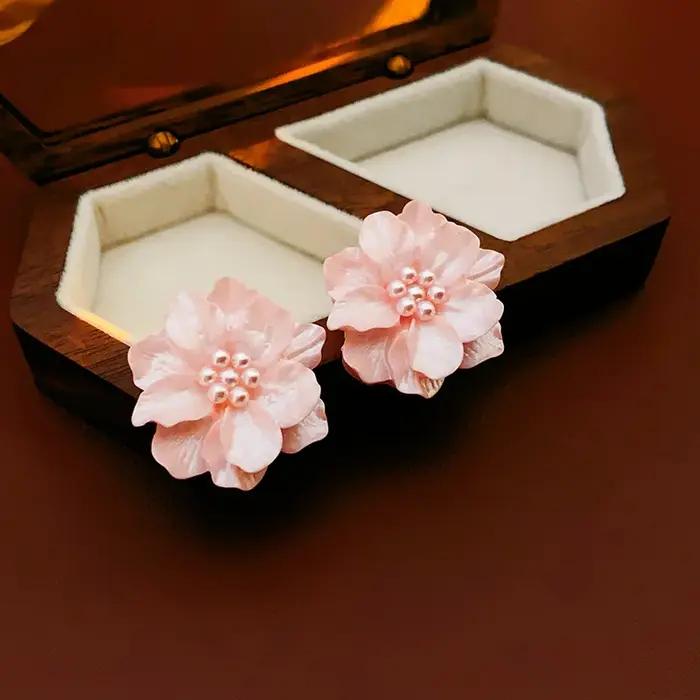 Kaitin acrylique rose fleur perle boucles d'oreilles Ins Simple et à la mode