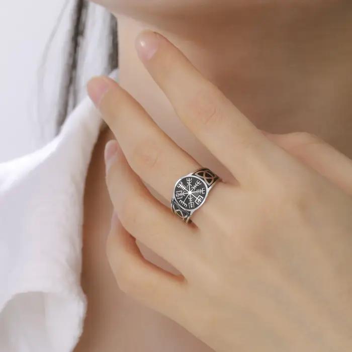 LIKGREAT Vintage Viking Vegvísir anneau pour femmes hommes céltiques irlandais noeud bagues en acier inoxydable nordique amulette bijoux cadeau