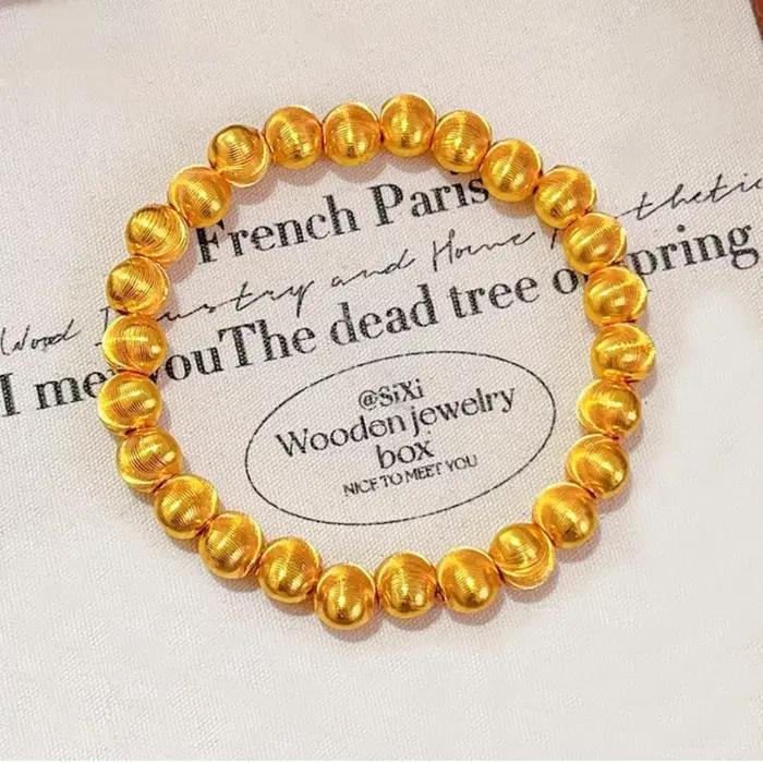 Bracelet de perles de couleur or jaune 18 carats véritable pour femmes