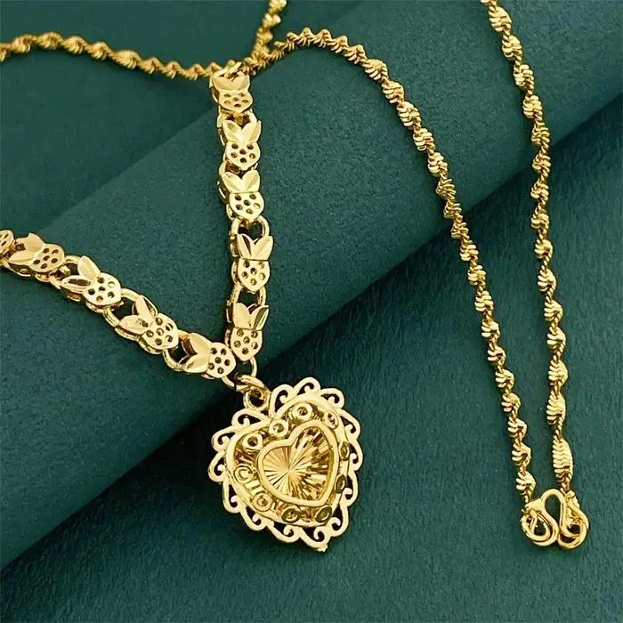Collier de luxe avec pendentif en forme de cœur d'amour plaqué or en argent Sterling 925