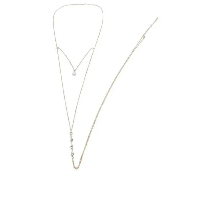 Collier chaîne arrière en perles multicouches pour femmes, Simple, mode métal Zircon goutte d'eau, c