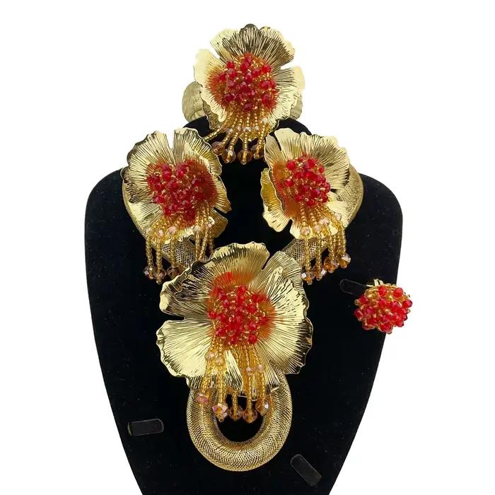 Bijoux brésiliens classiques pour femmes ensemble de haute qualité collier bracelet boucles doreilles bague pour toutes occasions cadeau de mariage et Noël