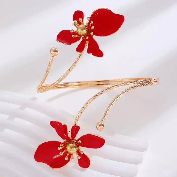 Bracelet Manchette Floral Rouge Élégant Tendance Femmes Personnalité Occasions Spéciales Fête