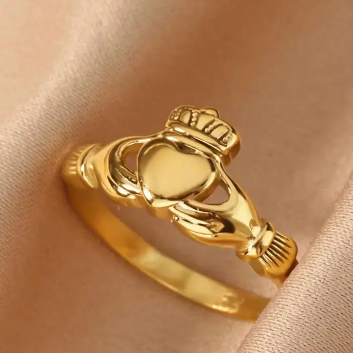 Bague Claddagh classique plaquée or 18 carats acier inoxydable nœud celtique alliance de mariage pour femme cadeau occasions spéciales