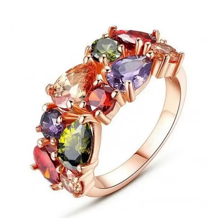 Huretailers-Bague de Doigt en Or Rose pour Femme, Accessoires pour Cérémonie de Fiançailles, Bijoux