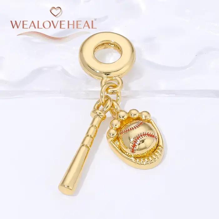 perles pour bracelet,Breloques en forme de gant de baseball/plante tropicale/« I Love Shopping »/cœur plaquées or 18 carats pour la fabrication de bijoux et bracelets DIY