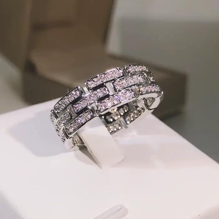Bague multicouche en argent sterling 925 exquise AAAA + zircon blanc pour dames, fête, cocktail, bijoux cadeaux pour hommes et femmes