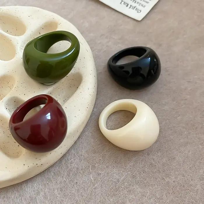 4 pièces/ensemble Vintage géométrique irrégulière résine bague ensemble pour les femmes nouveau Boho