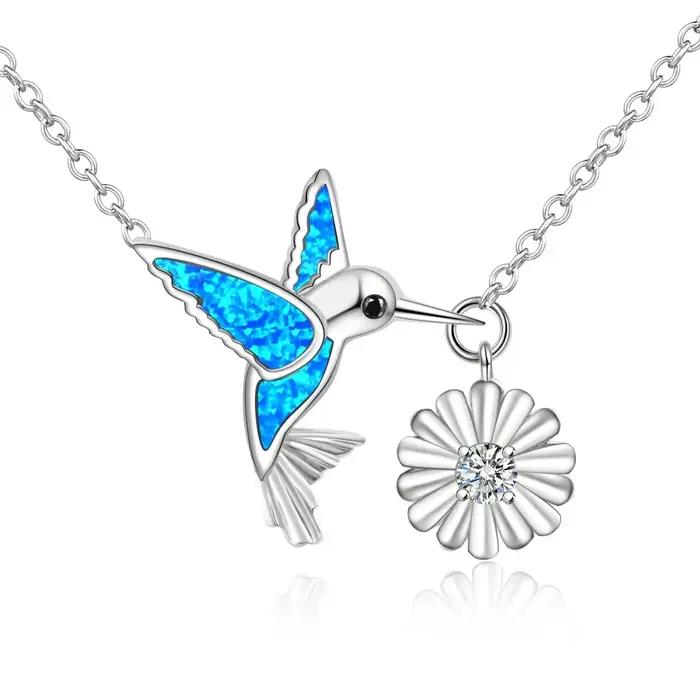 Collier avec pendentif colibri et marguerite pour femmes