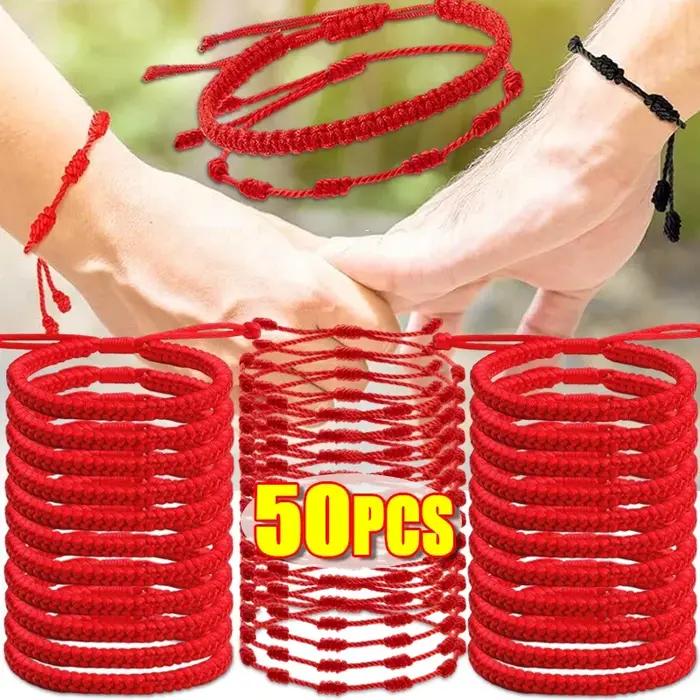 Bracelet à cordes rouges main artisanale protection amour nœuds symboliques cadeau pour couple amitié occasions spéciales