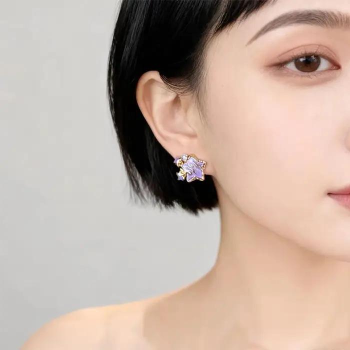 Boucles d'oreilles émaillées étoile violette pour femmes