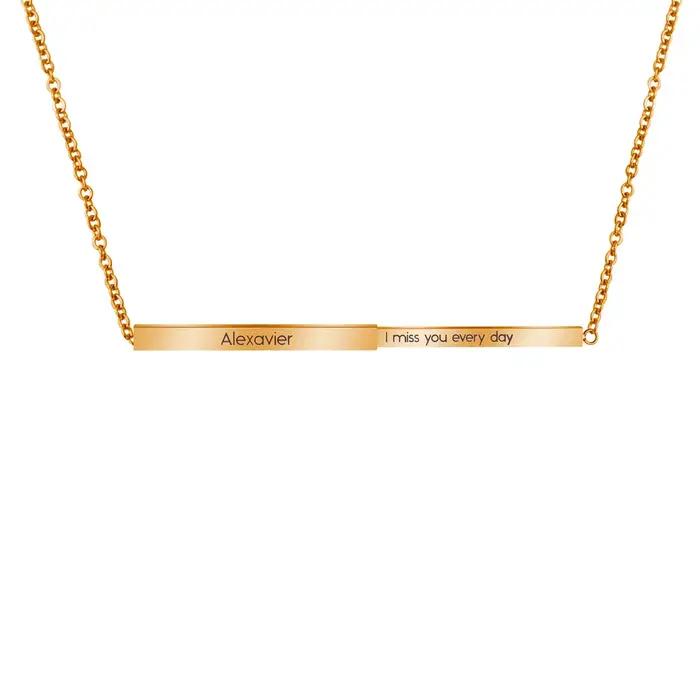 Collier coulissant Horizontal avec nom gravé et Message caché pour femmes
