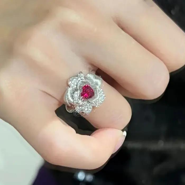 Bracelet Vintage pour femmes, bague en diamant, cœur Rose, rubis, 2025