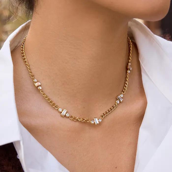 Uworld magnifique collier chaîne en Zircon incrusté pour femmes élégant porte-bonheur tour de cou bijoux de fête plaqué or couleur colliers cadeaux