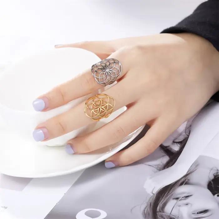 Bague fleur de vie en acier inoxydable