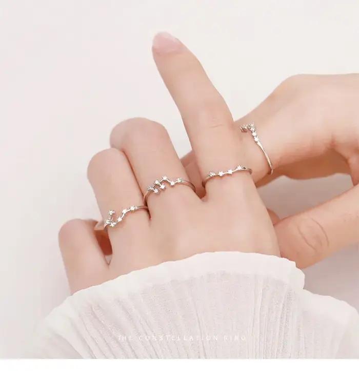 Nouvelle bague minimaliste incrustée de Zircon cubique 12 constellations zodiaque pour femmes