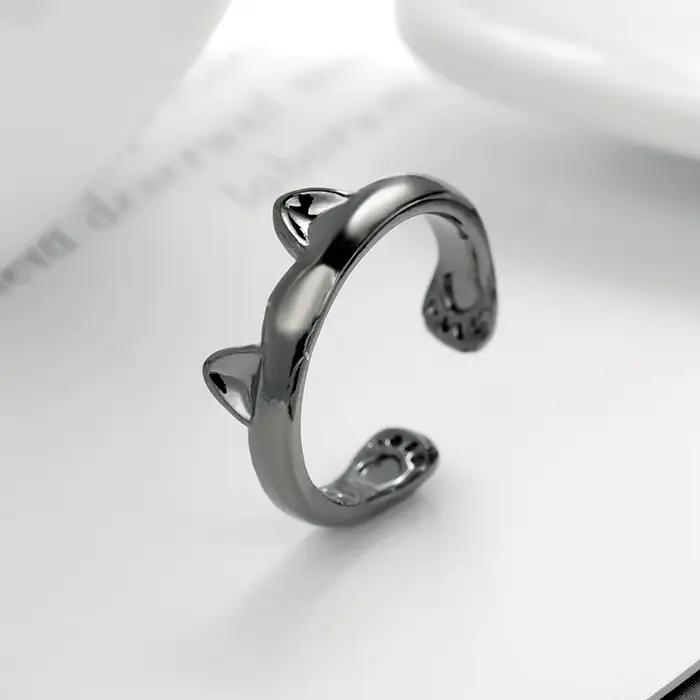 Bague rose mignonne en forme d'oreille de chat pour femmes