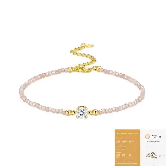 Bracelet à perles en argent 925 avec diamant moissanite pour femme, ne se décolore pas, non allergique, cadeau de fête