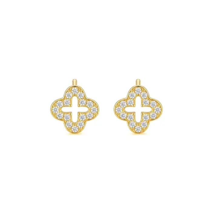 Boucles d'oreilles clous en argent S925 plaqué or 18 carats avec trèfle et zircon cubique, bijoux hy