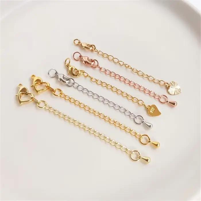Chaîne d'extension de bracelet, chaîne en or véritable 18 carats, or blanc, or rose, accessoires de bricolage pour colliers et bracelets, matériaux de bijouterie