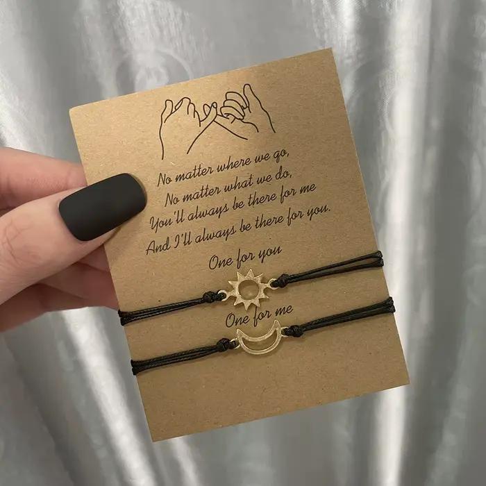 Ensemble de Bracelets soleil lune, Bracelet en corde tissée réglable fait à la main pour Couple, femmes, hommes, filles et garçons, cadeau de saint valentin