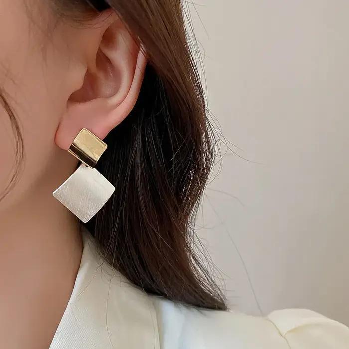Boucles d'Oreilles Vintage en Métal de Style Géométrique