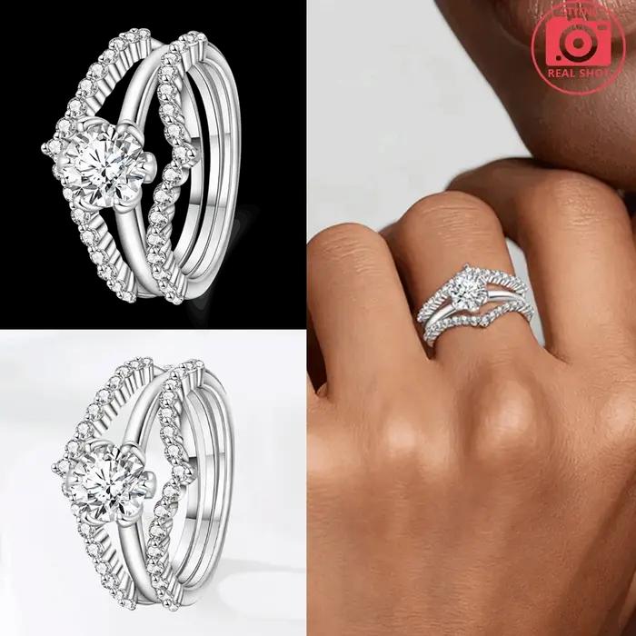 Bague de fiançailles et de mariage torsadée avec halo de zircone cubique taille princesse