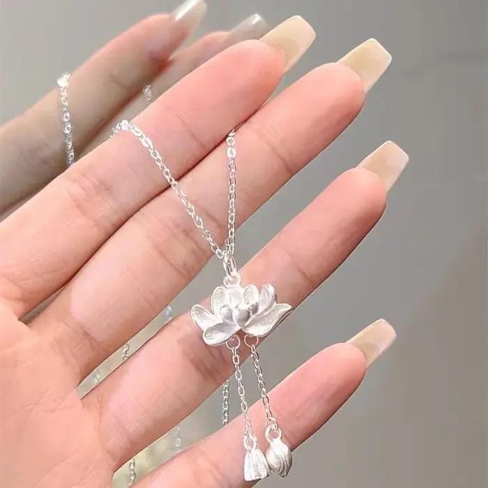 Collier et bracelet en forme de fleur de lotus pour femmes