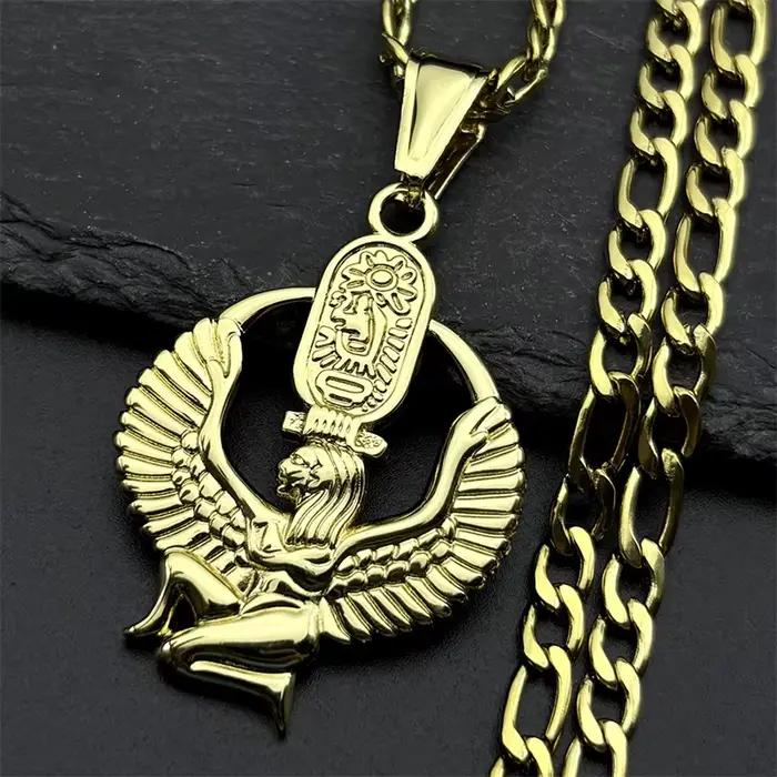 Collier Isis Déesse de la Vie en Acier Inoxydable avec Cartouche Mystère pour Hommes et Femmes Occasions Spéciales