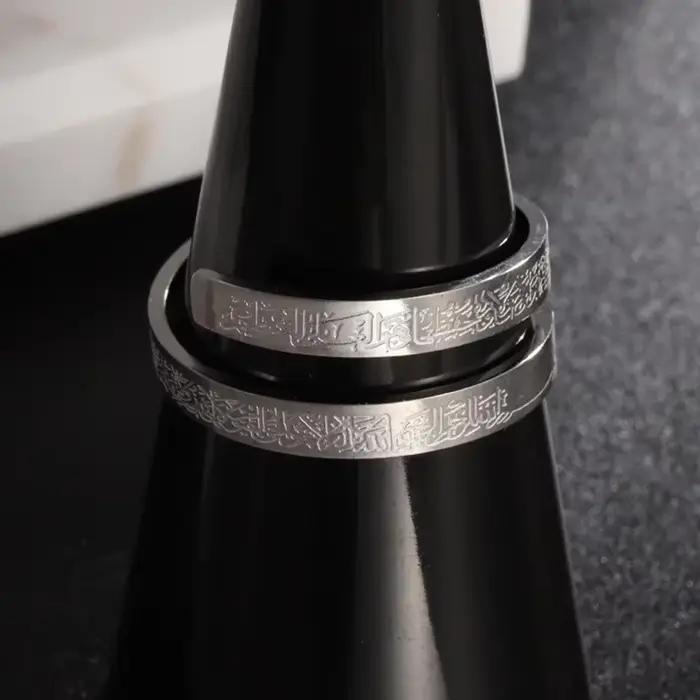 YILUOCD Ayatul Kursi bague en acier inoxydable coran calligraphie arabe religieux anneaux réglables pour les femmes bénédiction bijoux musulmans