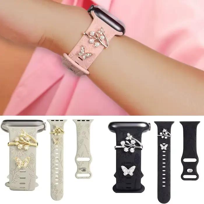 Bracelet de montre orné en nylon avec broches en diamant pour montres connectées iWatch occasions spéciales femmes