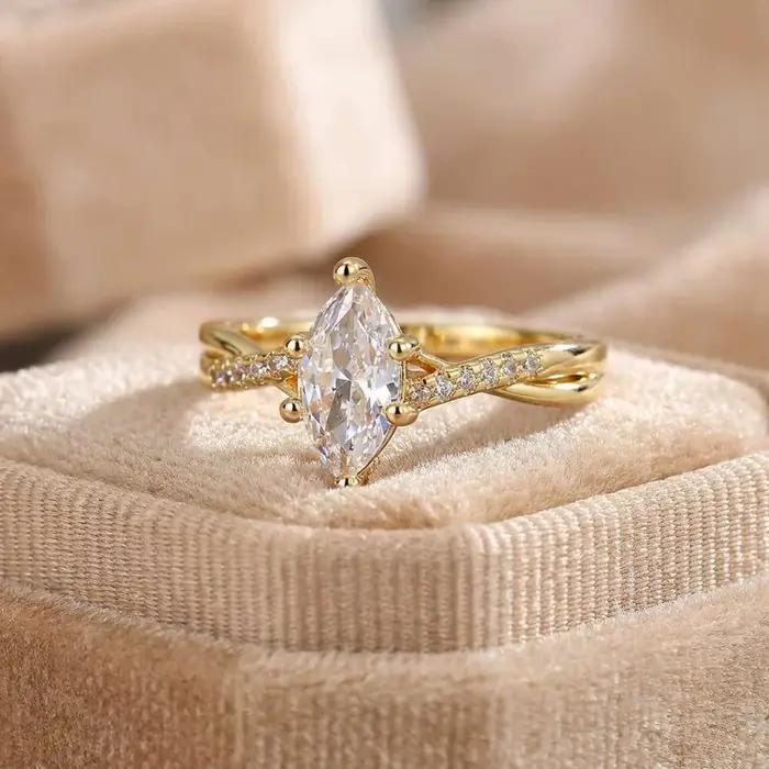Bague exquise en argent Sterling 925 avec zircon Marquise doré pour femmes, bijoux de luxe de haute