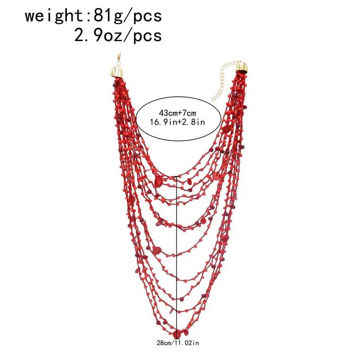 Collier de perles rouges irrégulières multicouches pour femmes design hip-hop audacieux à offrir pour soirée et événements formels