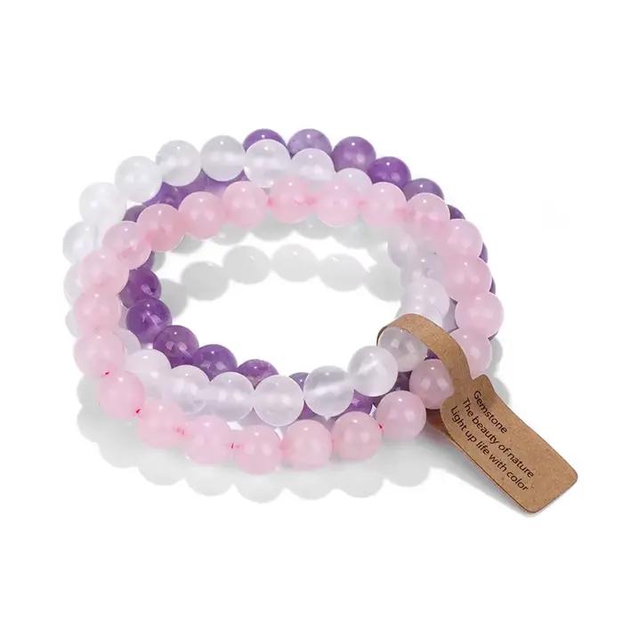 Bracelet semi-précieux pour femmes, perles de cristal en pierre naturelle, améthyste, combinaison multicouche